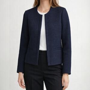 J.Crew Portfolio Jacket Size 2 Navy Collarless Textured Career Blazer Minimalist